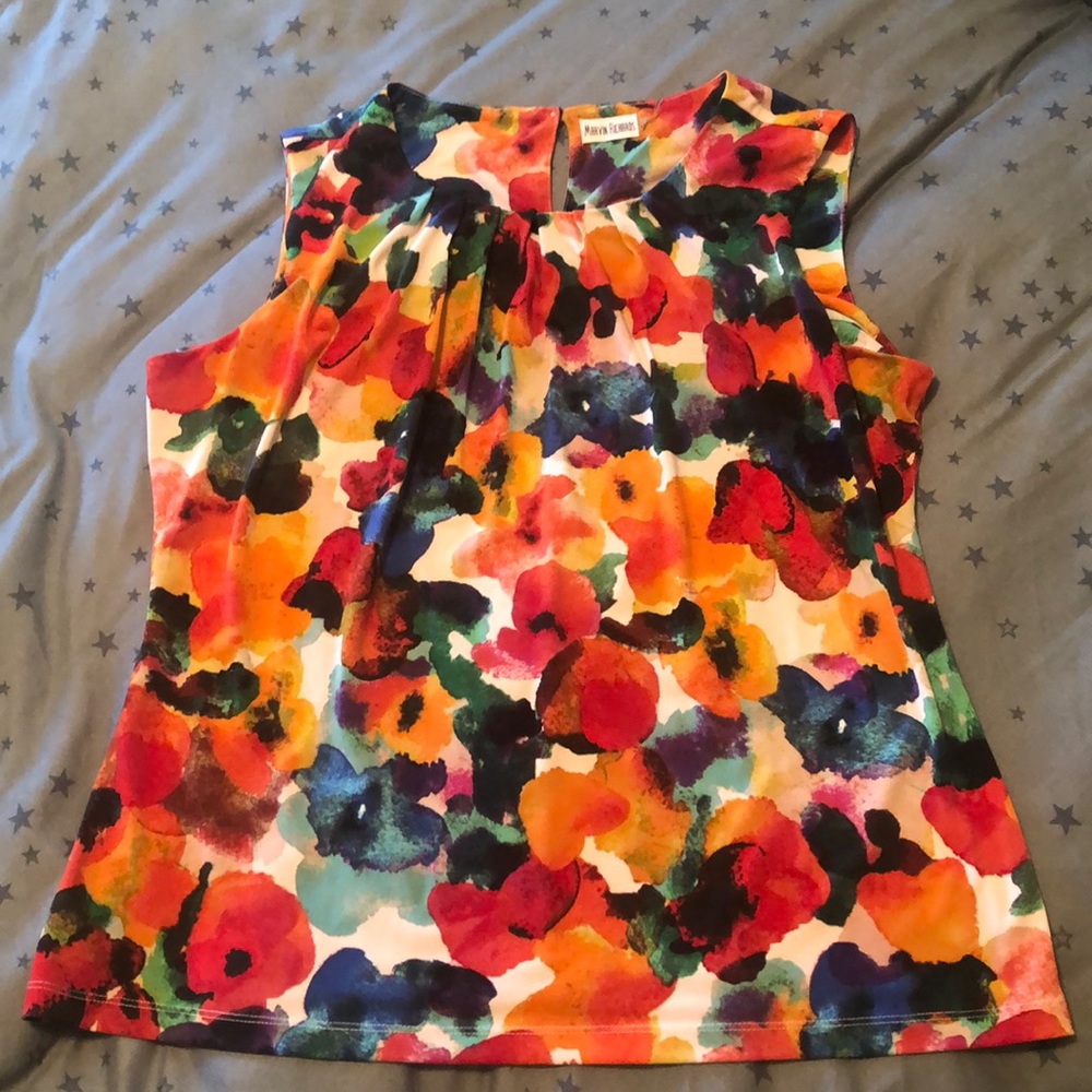 Multi color abstract floral sleeves top - XL
